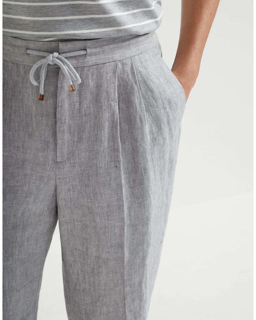 Brunello Cucinelli Gray Chevron Leisure Fit Trousers for men