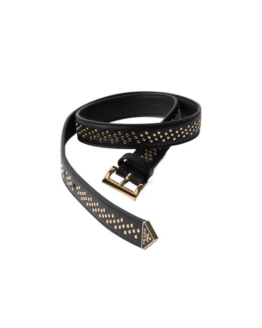 Prada White Leather Belt With Studs
