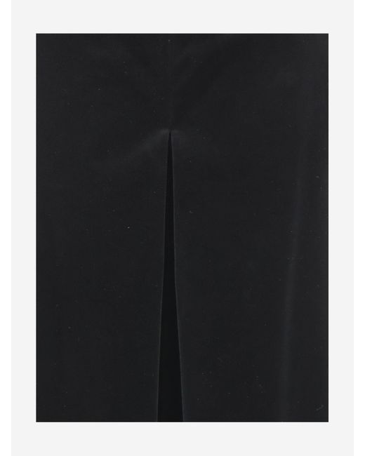 Saint Laurent Black Velvet-Pleated Midi Skirt