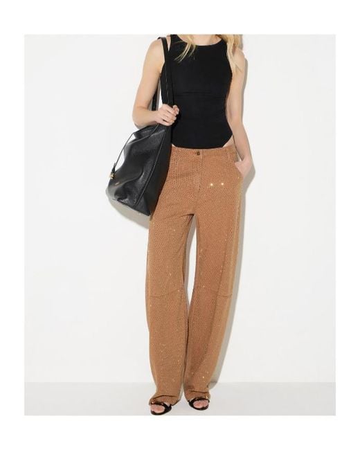 Elisabetta Franchi Brown Balloon Denim Jeans With Rhinestones