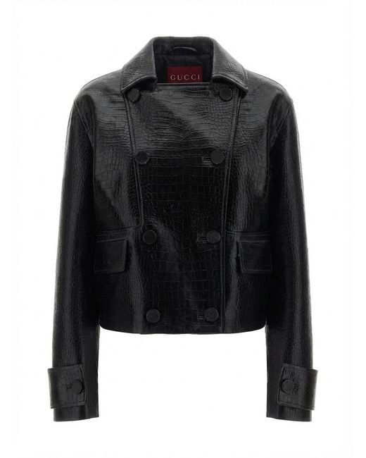 Gucci Black Double Breasted Leather Jacket
