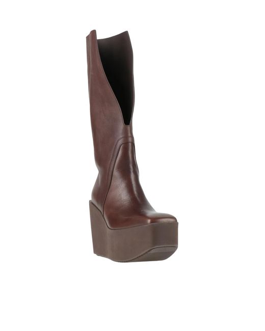Rick Owens Brown Wedge Sole Leather Boots