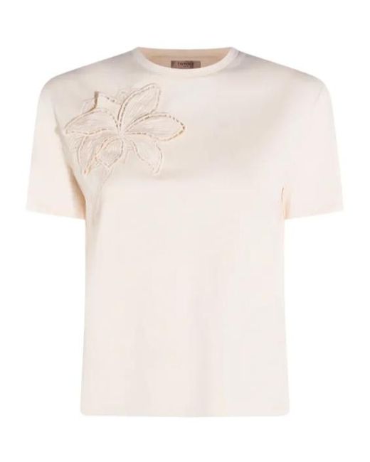 Twinset White Floral Appliqué T-Shirt