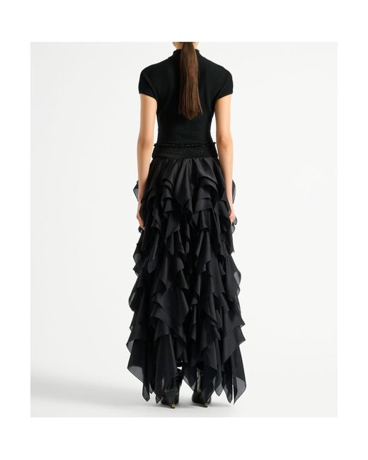 Balmain Black Silk Ruffled Maxi Skirt