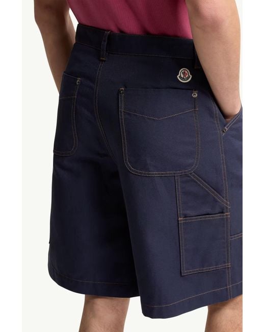 Moncler Blue Contrast-Stitch Denim Shorts for men