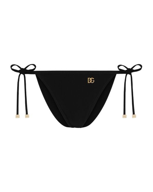 Dolce & Gabbana Black Logo-Plaque Side-Tie Bikini Bottom