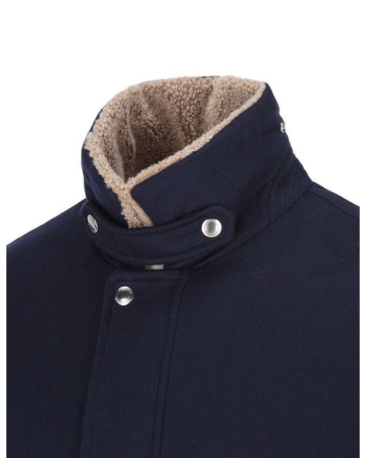 Brunello Cucinelli Blue Long Sleeved High-Neck Jacket for men