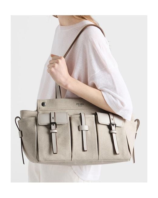 Prada Multicolor Route Large Canvas And Leather Tote Bag