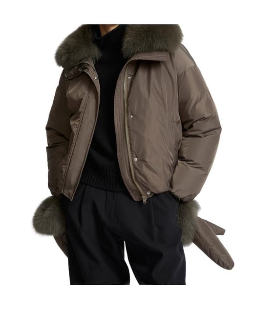 Yves Salomon Black Short Technical Fabric Down Jacket With A Detachable Fox Fur Collar