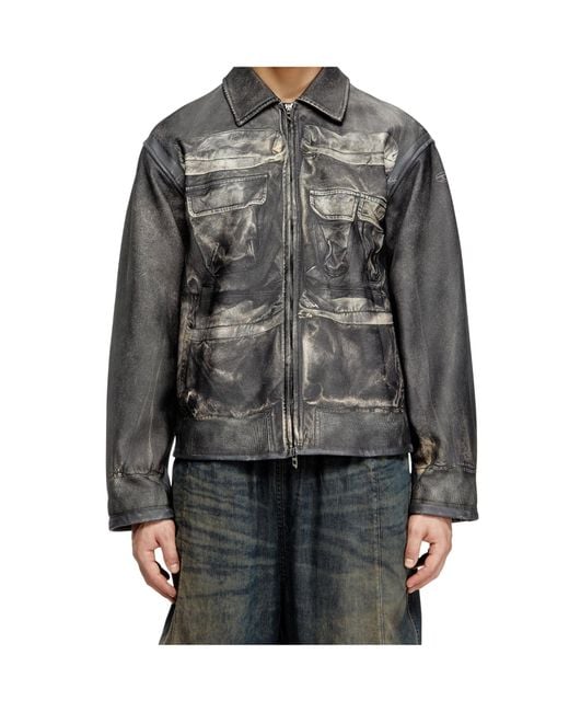 DIESEL Gray L-Mayer Distressed Leather Jacket for men