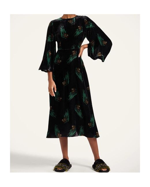 LaDoubleJ Black Sorella Printed Midi Dress