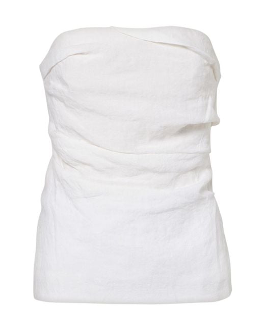 TOVE White Izel Draped Linen Top