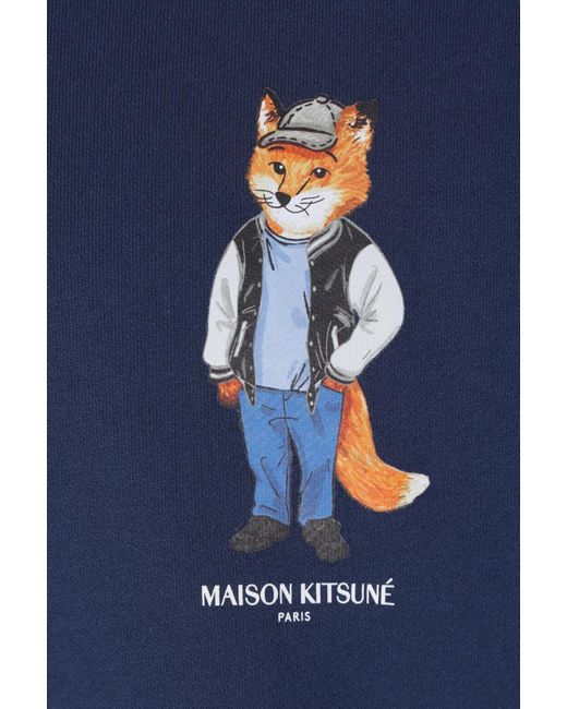 Maison Kitsuné Blue Maison Kitsuné Fox Printed Drawstring Hoodie for men