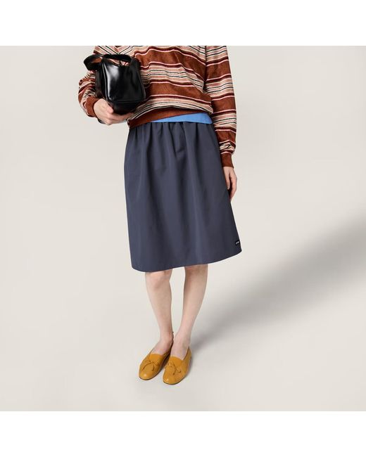 Miu Miu Blue Logo-Patch Elasticated Waistband Skirt