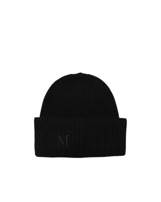 Max Mara Black Logo Embroidered Ribbed Beanie
