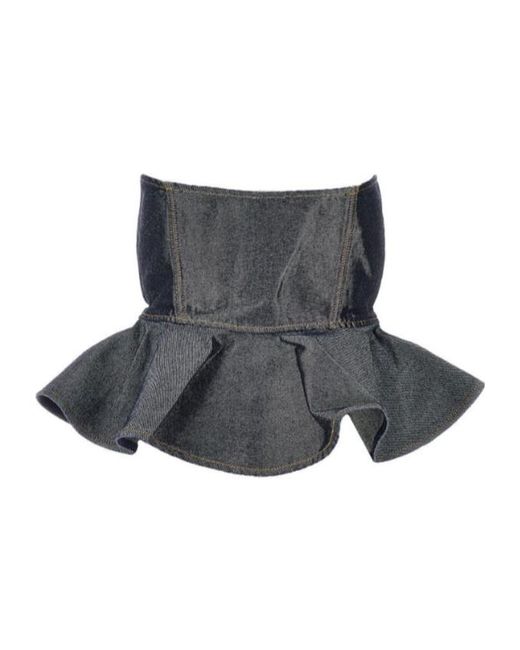 Ganni Gray Bow Peplum Textured Top