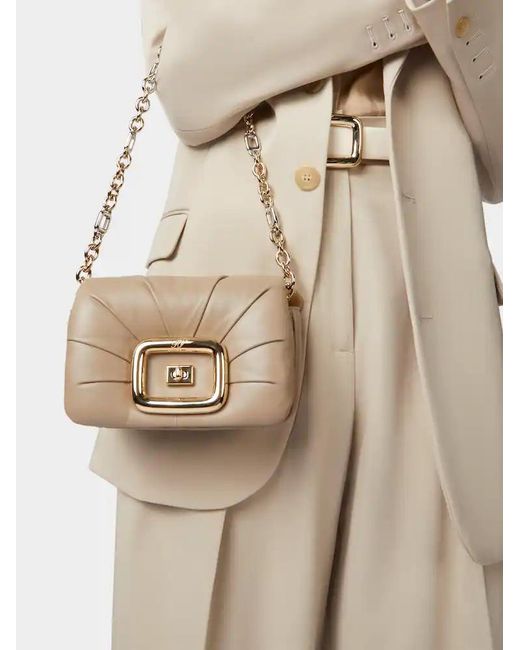 Roger Vivier Brown Logo Engraved Foldover Top Shoulder Bag