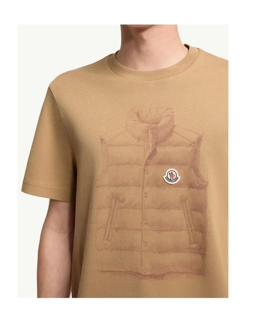 Moncler Natural Down Jacket Print Cotton T-Shirt for men