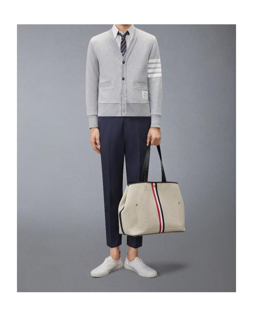 Thom Browne Gray Embroidered-Detail Cardigan for men
