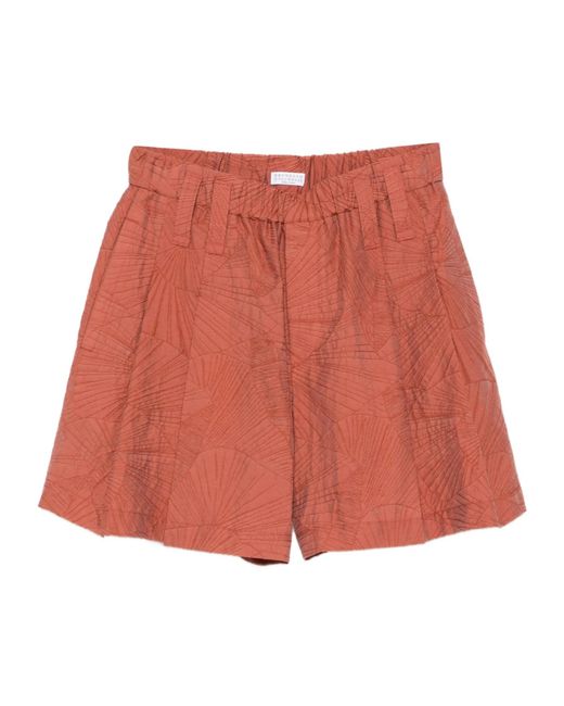 Brunello Cucinelli Red Geometric Pattern Shorts