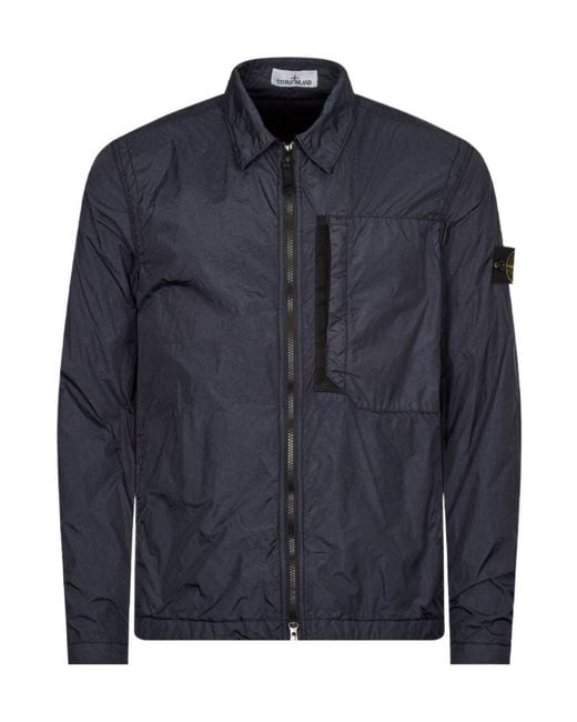 Stone Island Blue Compass Patch Collared Zip-Up Jacket for men