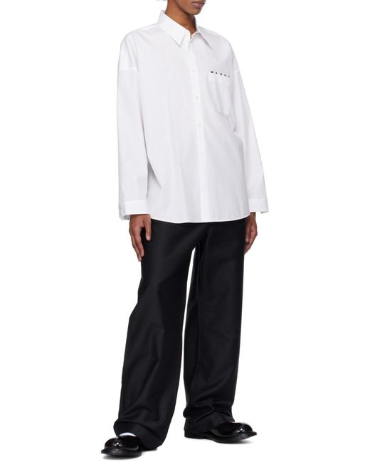 Marni White Front Logo Print Cotton Shirt for men