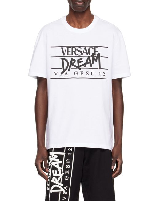 Versace White Logo-Print Short-Sleeved T-Shirt for men