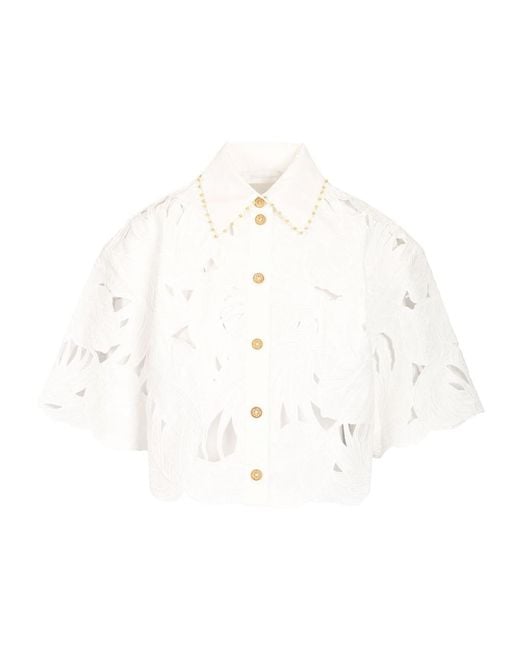 Zimmermann White Mahon Embroidered Crop Shirt
