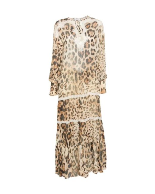 ERMANNO FIRENZE Natural Lace Trim Animal-Print Dress