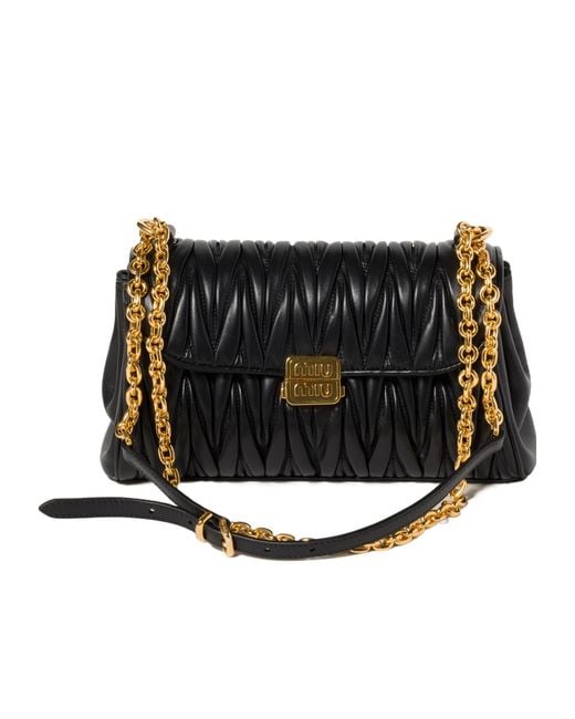 Miu Miu Black Matelassé Nappa Leather Shoulder Bag