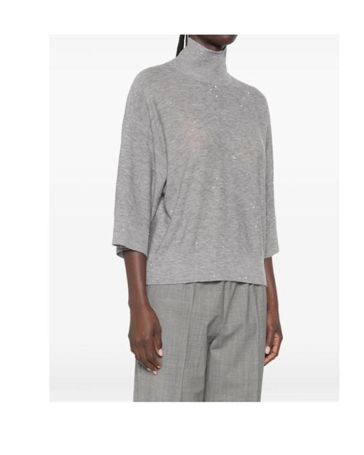 Fabiana Filippi Gray Sequin-Embellished High-Neck Sweater