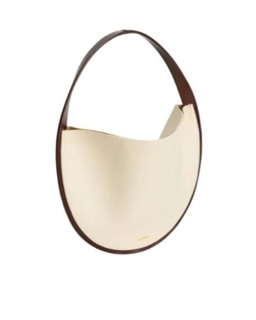 Jil Sander White Pivot Logo Embossed Shoulder Bag