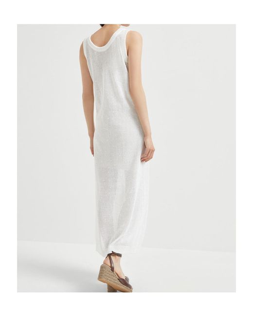Brunello Cucinelli White Knitted Maxi Dress