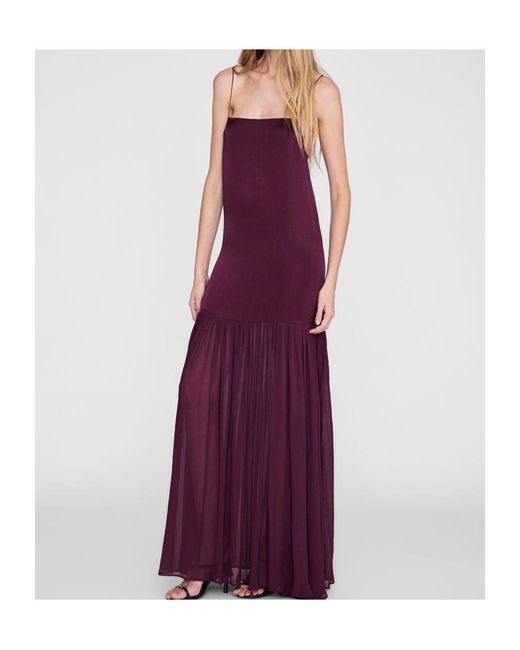 Anine Bing Purple Clementine Pleated-Skirt Maxi Dress