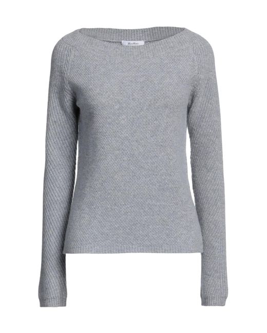Max Mara Gray Solid-Color Knitted Long-Sleeve Crew Neck Sweater