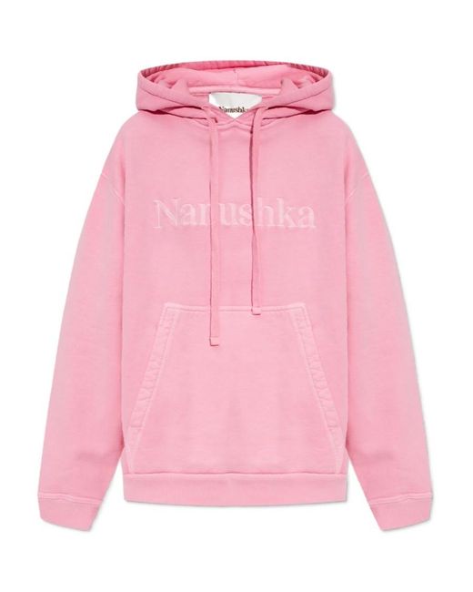 Nanushka Pink Logo-Embroidered Cotton Hoodie