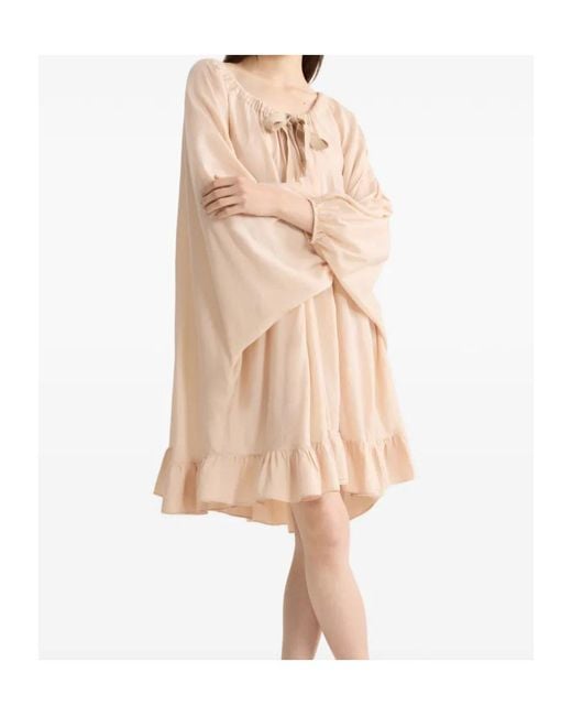 Patou Natural Striped-Pattern Tie-Neck Mini Dress