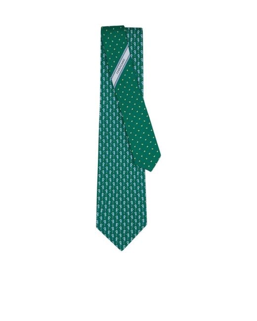Ferragamo Green Seahorse Print Silk Tie for men