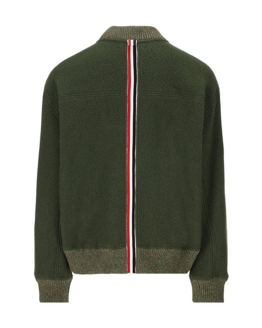 Thom Browne Green Stripe-Detailed Zipped Bomber Jacket for men