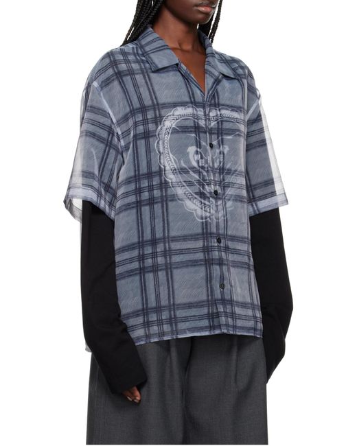 we11done Blue Heart Layered Check Pattern Shirt