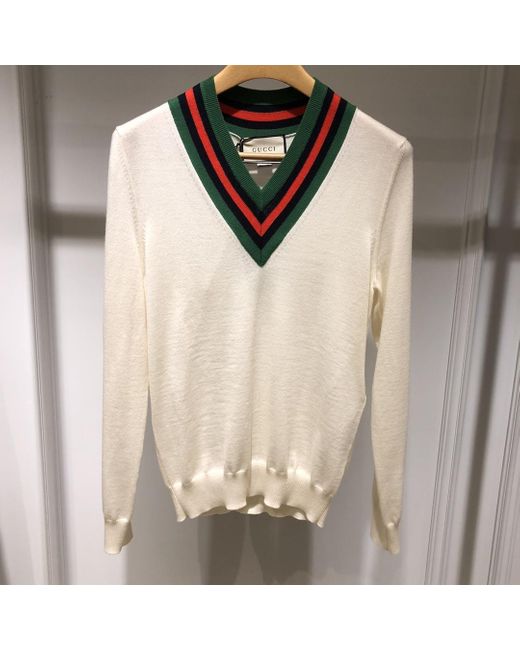 Gucci White V-Neck Knit Jumper for men