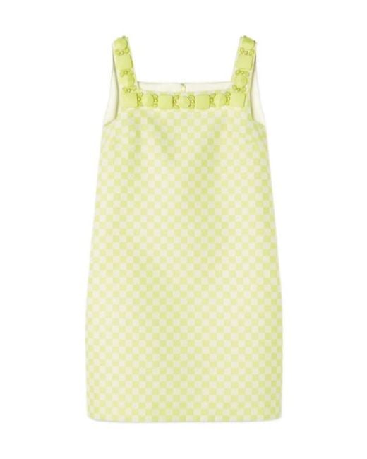 Versace Yellow Embellished Check-Pattern Dress