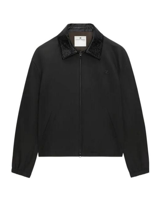 Courreges Black Vinyl-Collar Bomber Jacket