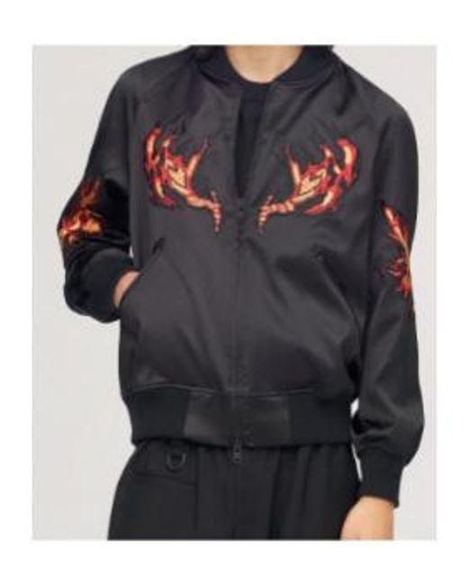 Y-3 Black Embroidered Graphic Satin Souvenir Jacket for men