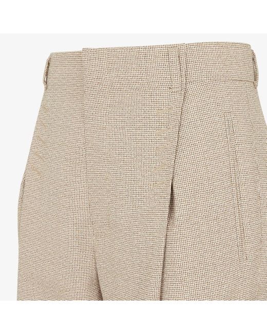 Fendi Natural Micro Check Detailed Pleated Trousers