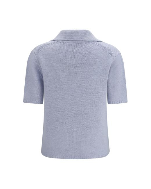 Gabriela Hearst Blue Sohan Knitted Polo Top