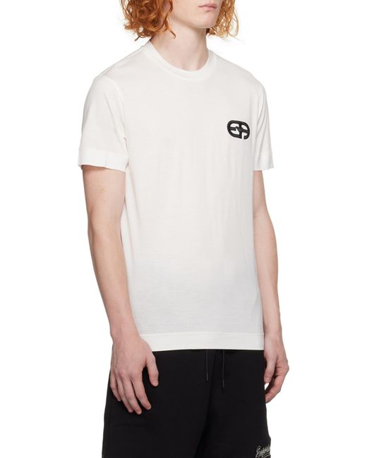 Emporio Armani White Logo Embroidered Crewneck T-Shirt for men