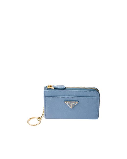 Prada Blue Saffiano Leather Keychain for men
