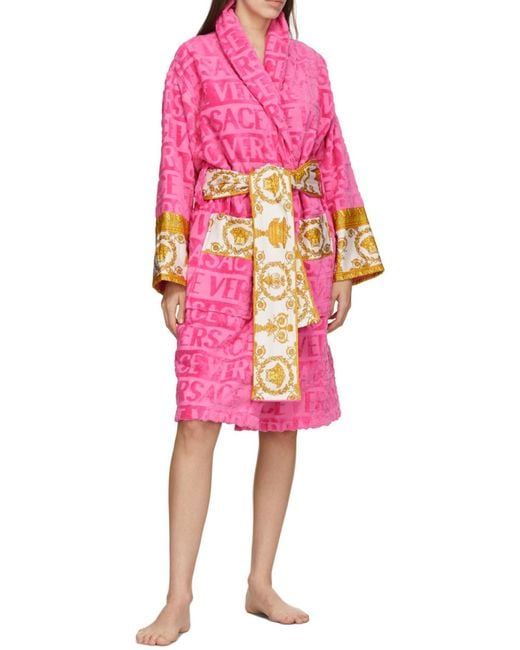 Versace Pink Barocco-Panel Logo Devoré Robe