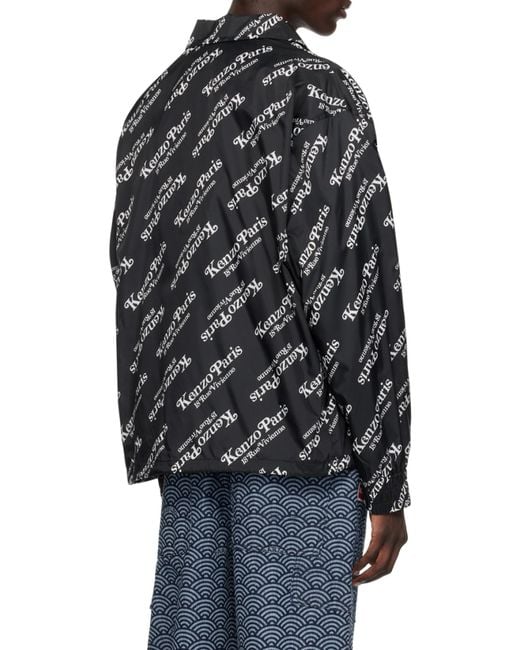 KENZO Gray Logo-Print Hoodie Windbreaker for men